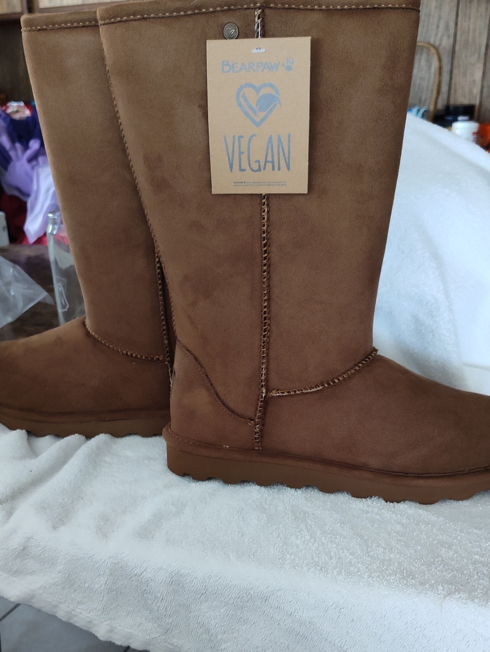 BearPaw Vegan Tall Winter Boots in Chestnut Brown Size 10